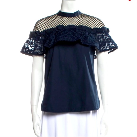 Self-Portrait Navy Lace Blouse - Picture 2 of 9